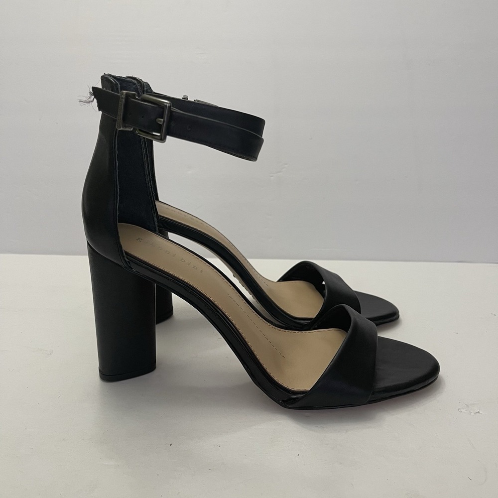 Gianni Bini‎ Joenah Black Leather Sandals Womens 8 Block Heel Ankle Strap - Picture 2 of 10